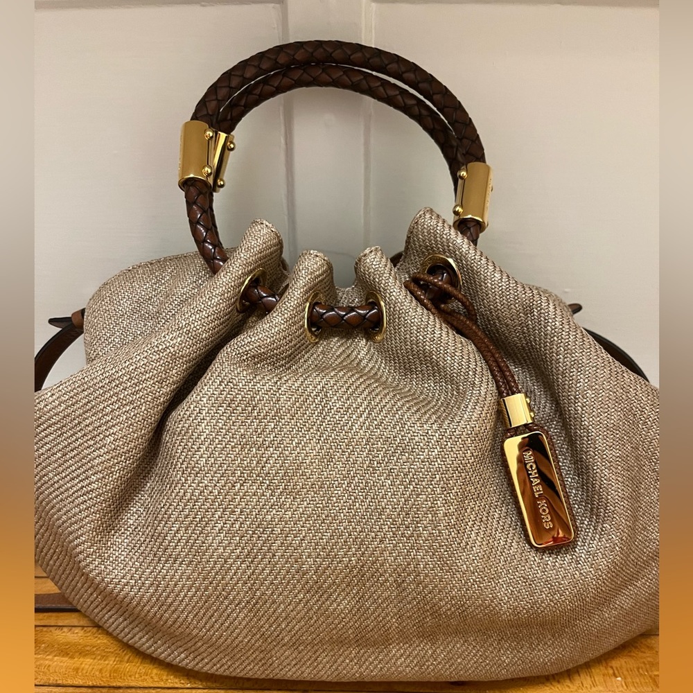 NWOT Michael Kors Collection handbag. Linen with European leather detail.